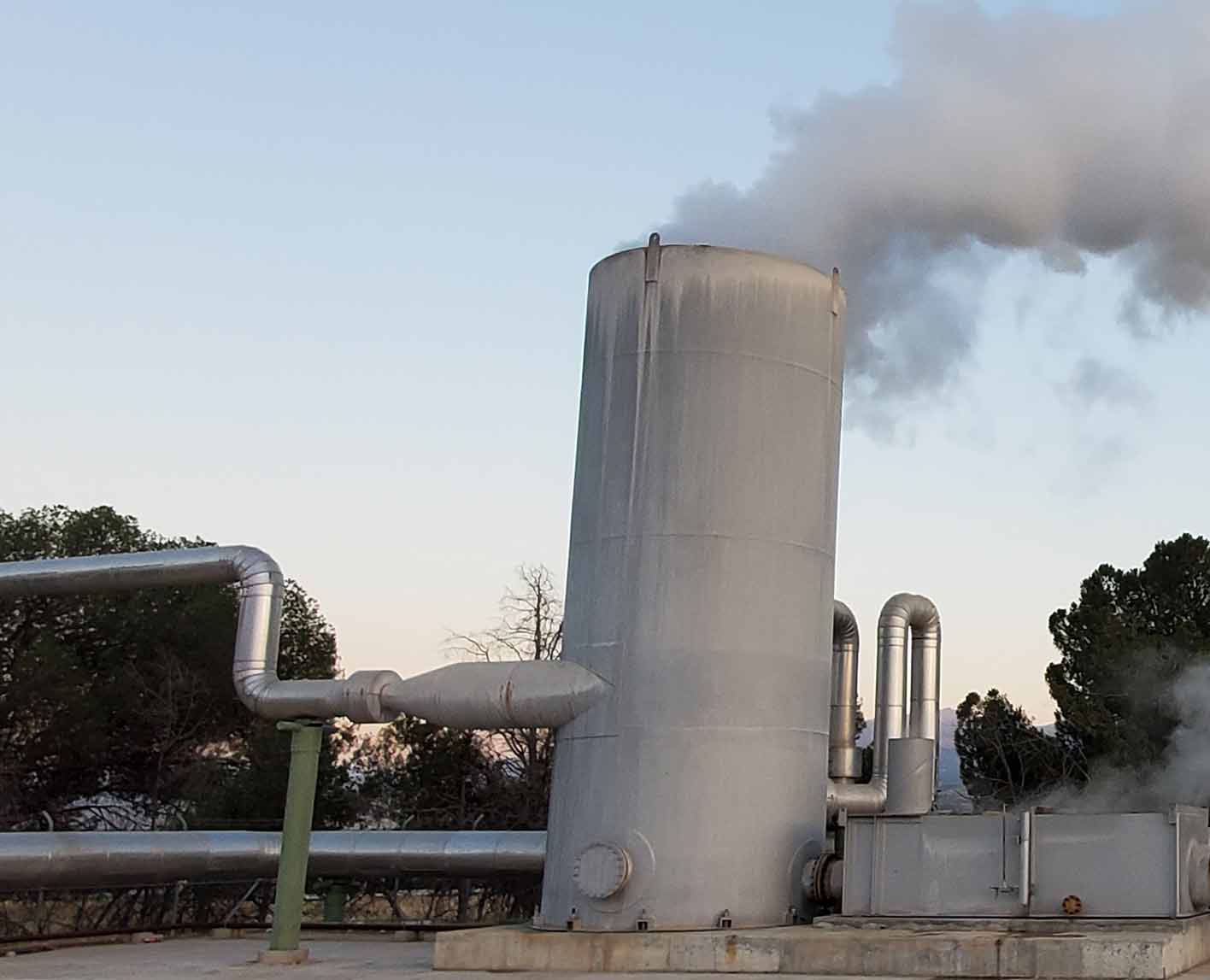 Steam escaping from a geothermal wellhead.